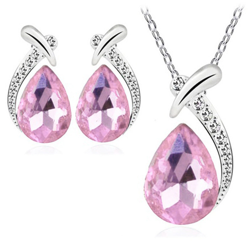 1 Set Fashion Water Droplets Alloy Austrian Crystal Women's Earrings Necklace