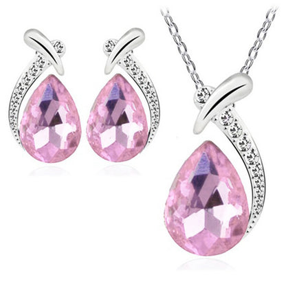 1 Set Fashion Water Droplets Alloy Austrian Crystal Women's Earrings Necklace