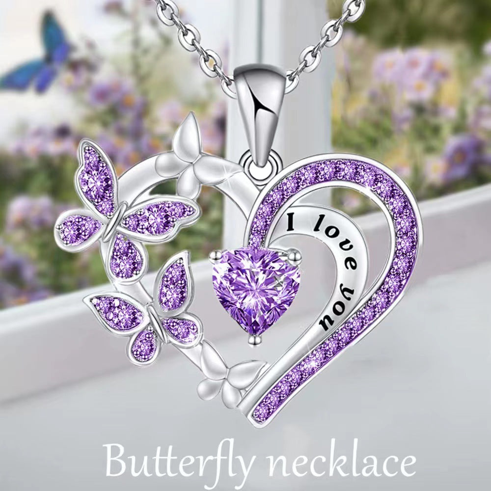 Fashion Letter Heart Shape Butterfly Alloy Inlay Rhinestones Valentine's Day Mother's Day Women's Pendant Necklace