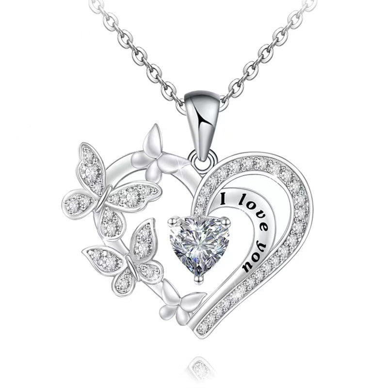 Fashion Letter Heart Shape Butterfly Alloy Inlay Rhinestones Valentine's Day Mother's Day Women's Pendant Necklace