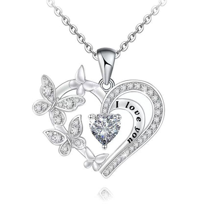 Fashion Letter Heart Shape Butterfly Alloy Inlay Rhinestones Valentine's Day Mother's Day Women's Pendant Necklace