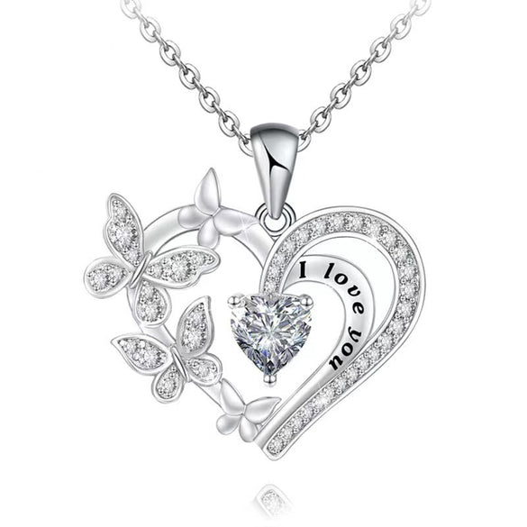 Fashion Letter Heart Shape Butterfly Alloy Inlay Rhinestones Valentine's Day Mother's Day Women's Pendant Necklace