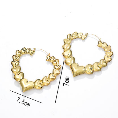 1 Pair Exaggerated Heart Shape Plating Iron 18k Gold Plated Hoop Earrings