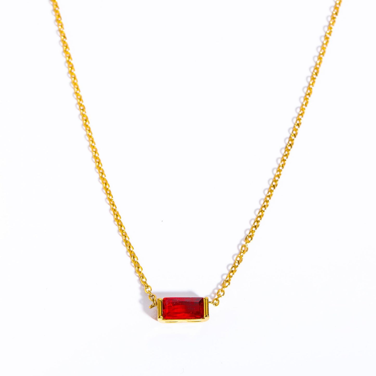 1 Piece Retro Rectangle Stainless Steel Inlay Birthstone Zircon Pendant Necklace