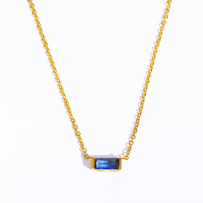 Fashion Rectangle Titanium Steel Plating Birthstone Necklace