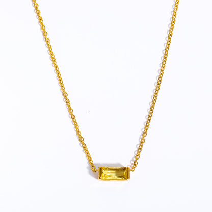 Fashion Rectangle Titanium Steel Plating Birthstone Necklace