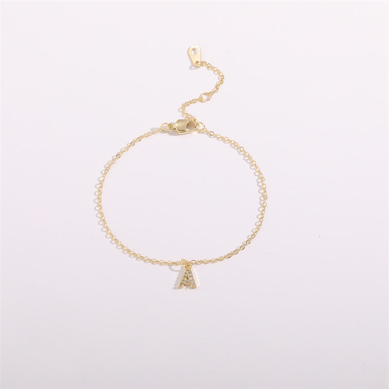 Fashion Letter Copper Gold Plated Zircon Women's Anklet 1 Piece