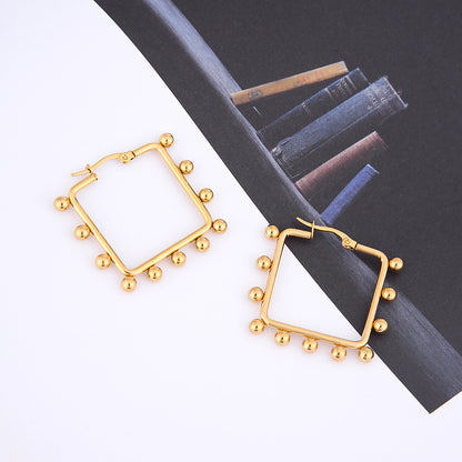 Ins Style Round Square Stainless Steel Plating Hoop Earrings 1 Pair