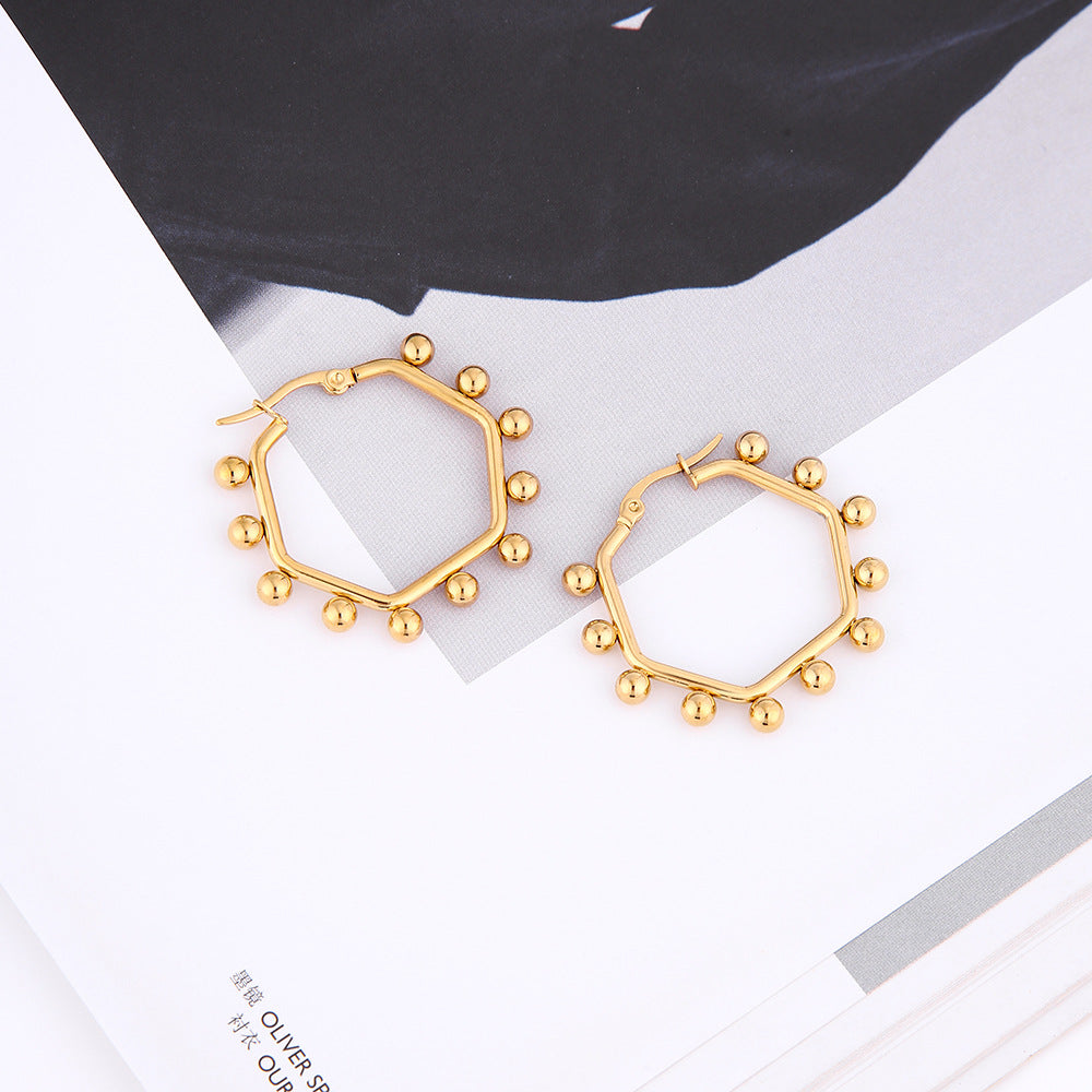 Ins Style Round Square Stainless Steel Plating Hoop Earrings 1 Pair