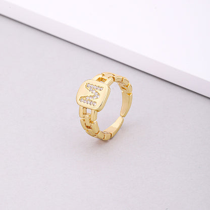 Fashion Letter Copper Inlay Zircon Rings 1 Piece