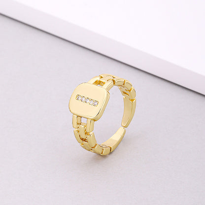 Fashion Letter Copper Inlay Zircon Rings 1 Piece