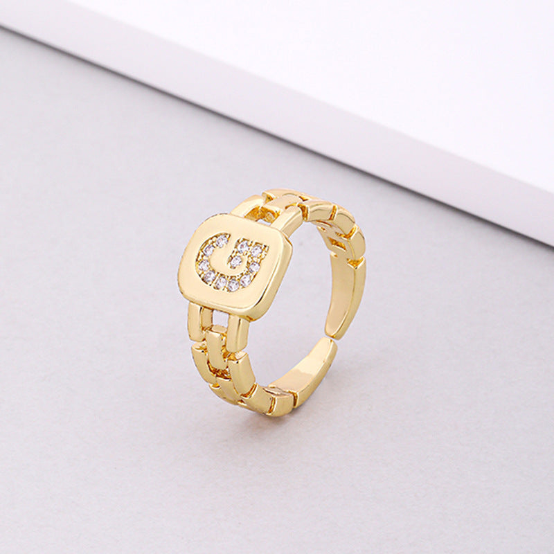 Fashion Letter Copper Inlay Zircon Rings 1 Piece