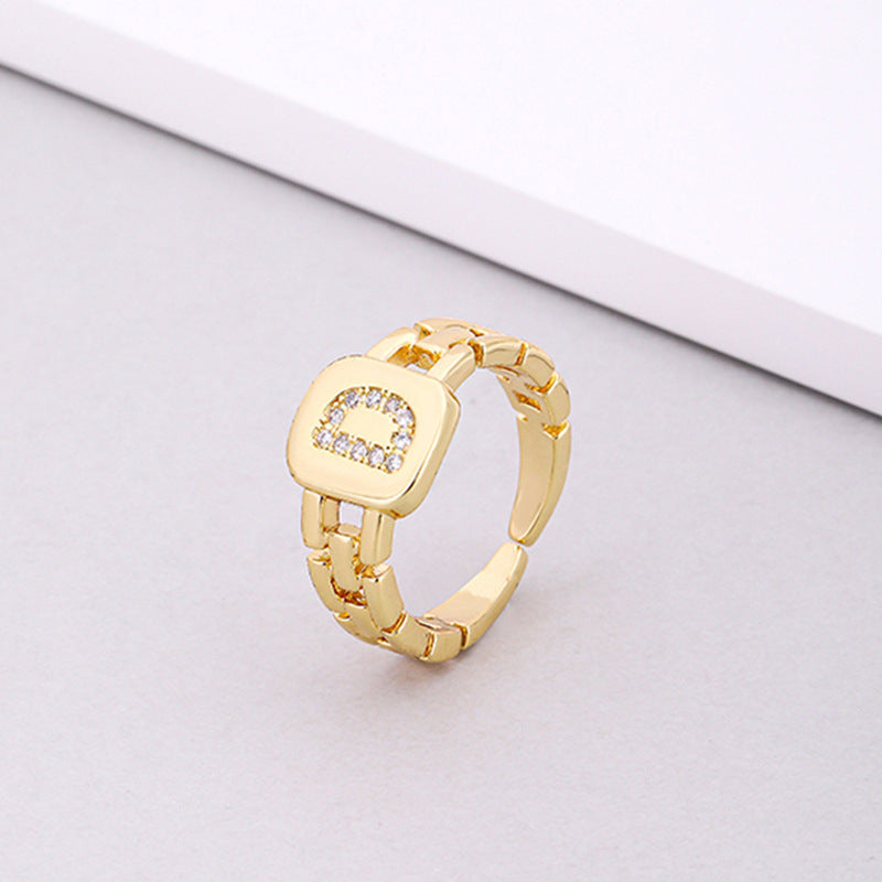 Fashion Letter Copper Inlay Zircon Rings 1 Piece