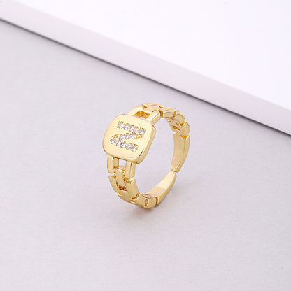 Fashion Letter Copper Inlay Zircon Rings 1 Piece