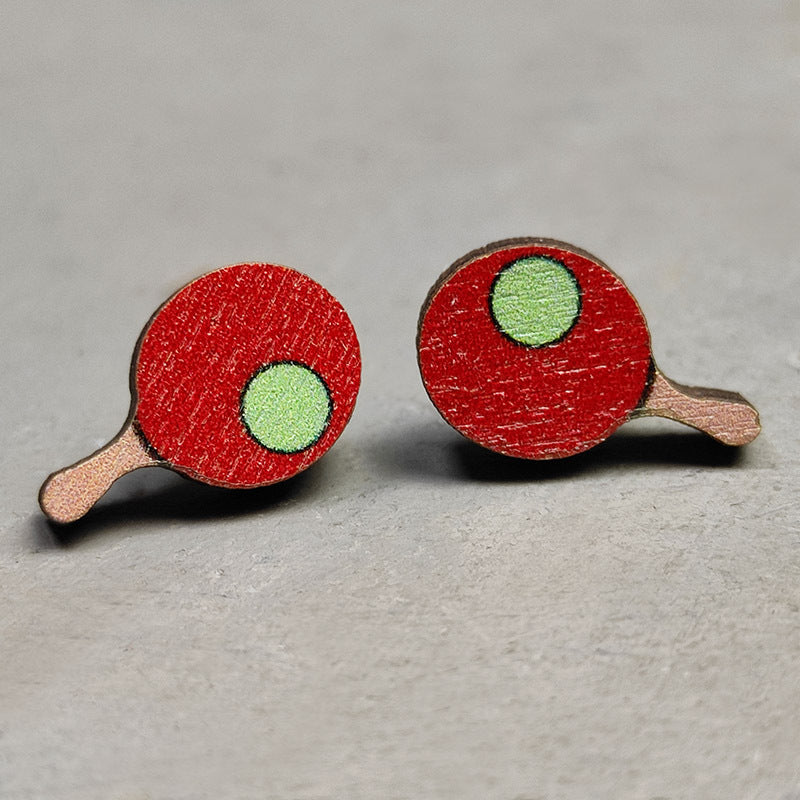 1 Pair Sports Geometric Wood Printing Women's Ear Studs