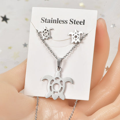 Simple Style Tortoise Star Heart Shape Stainless Steel Hollow Out Earrings Necklace 1 Set