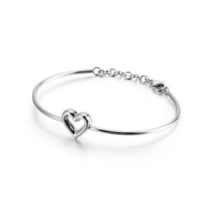 Simple Style C Shape Heart Shape Stainless Steel Hollow Out Bangle