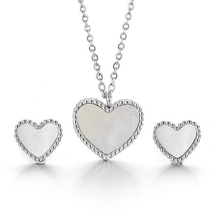 Fashion Heart Shape Titanium Steel Inlay Shell Bracelets Earrings Necklace