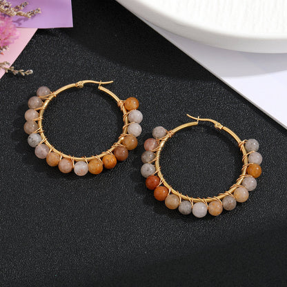 1 Pair Retro Geometric Handmade Stainless Steel Natural Stone Earrings