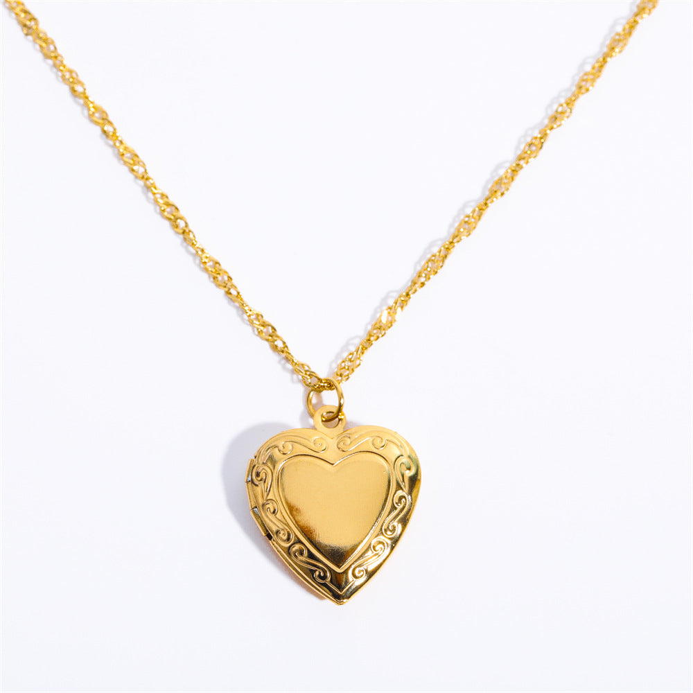 Fashion Heart Shape Stainless Steel Plating 18k Gold Plated Pendant Necklace