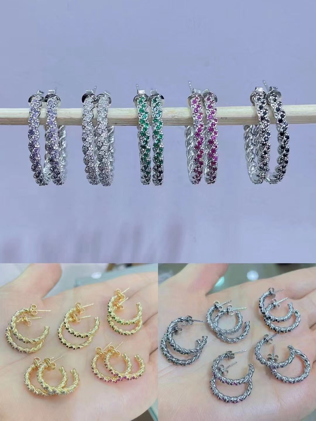 Simple Twisted C-shaped Micro-studded Earrings