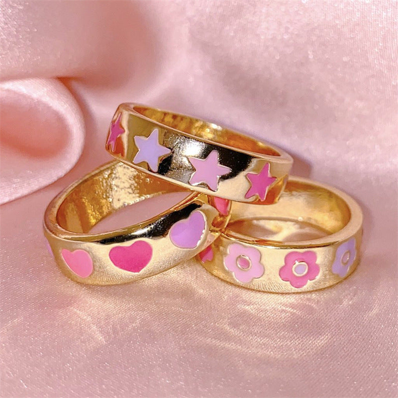 Cute Letter Flower Mushroom Copper Gold Plated Rings In Bulk