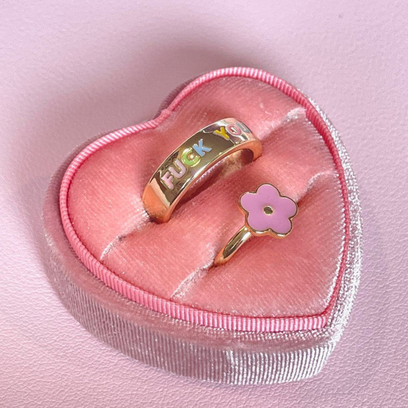 Cute Letter Flower Mushroom Copper Gold Plated Rings In Bulk