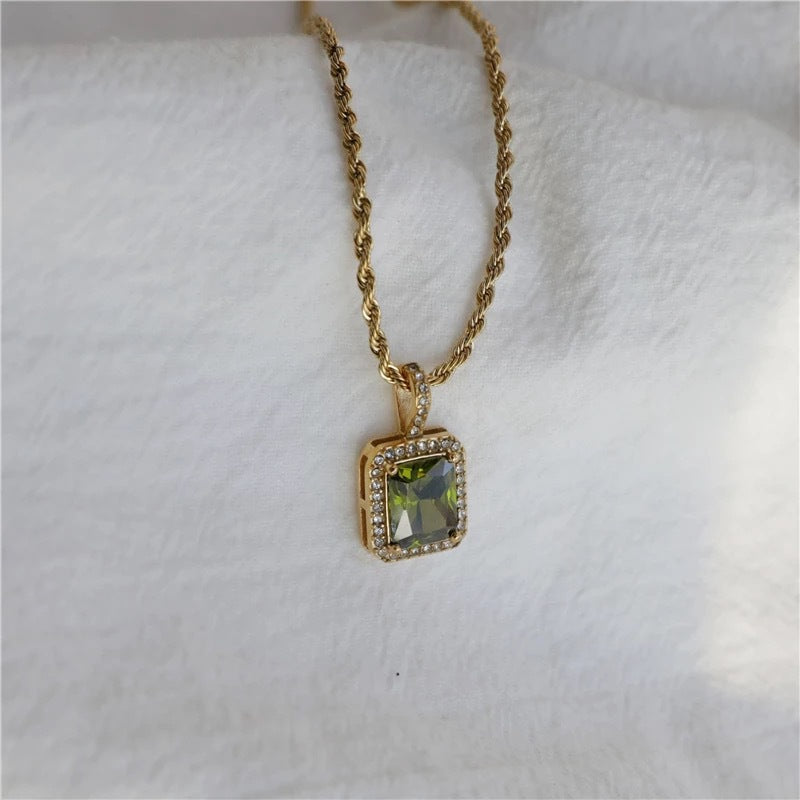 Simple Style Rectangle Copper Gold Plated Zircon Pendant Necklace In Bulk