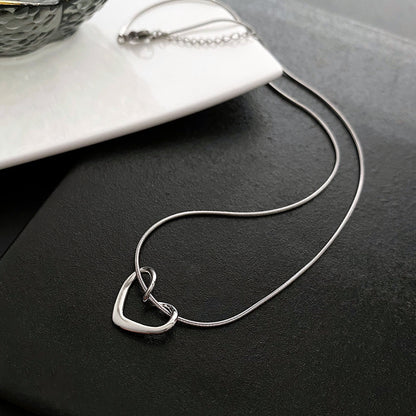 Fashion Heart Shape Titanium Steel Hollow Out Pendant Necklace