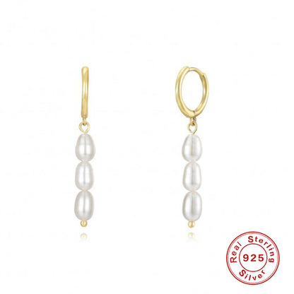 1 Pair Elegant Geometric Pearl Sterling Silver Drop Earrings