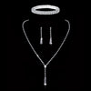 Fashion Claw Chain Rhinestone Zircon Angel Tear Drop Necklace Earrings Bridal Jewelry Set