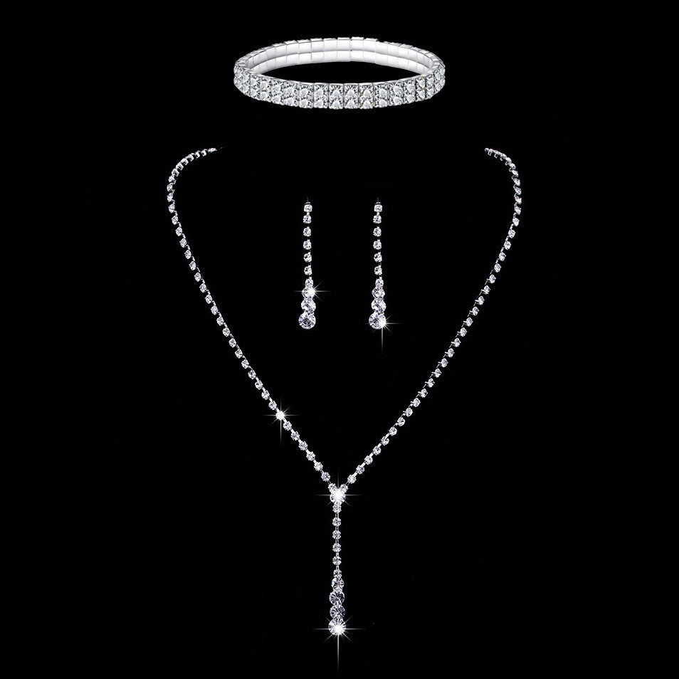 Fashion Claw Chain Rhinestone Zircon Angel Tear Drop Necklace Earrings Bridal Jewelry Set