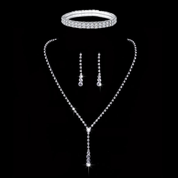 Fashion Claw Chain Rhinestone Zircon Angel Tear Drop Necklace Earrings Bridal Jewelry Set