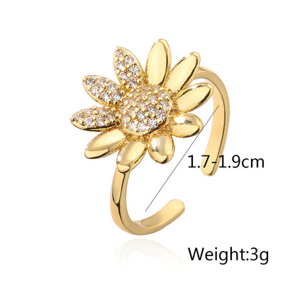 Fashion Star Moon Flower Copper Inlaid Zircon Open Ring 1 Piece