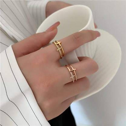 Fashion Geometric Titanium Steel Inlay Zircon Rings 1 Piece