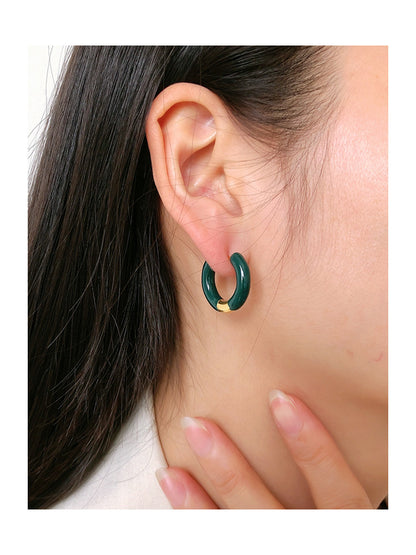 Simple Style Round Titanium Steel Enamel Earrings 1 Pair