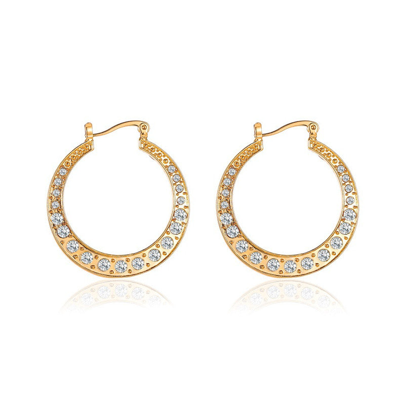 Fashion Round Artificial Crystal Metal Copper Inlay Rhinestones Pearl Zircon Earrings 1 Pair