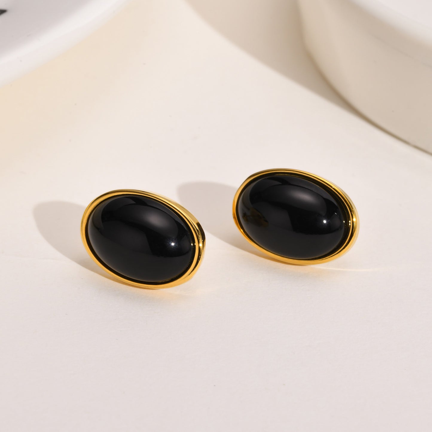 Fashion Oval Stainless Steel Plating Inlay Agate Ear Studs 1 Pair