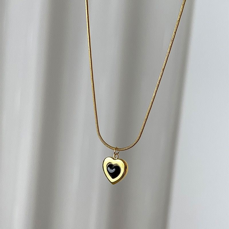 Lady Heart Shape Titanium Steel Plating Ear Studs Necklace