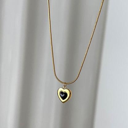 Lady Heart Shape Titanium Steel Plating Ear Studs Necklace