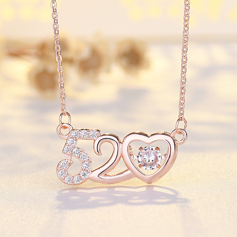 Fashion Number Heart Shape Copper Plating Zircon Pendant Necklace