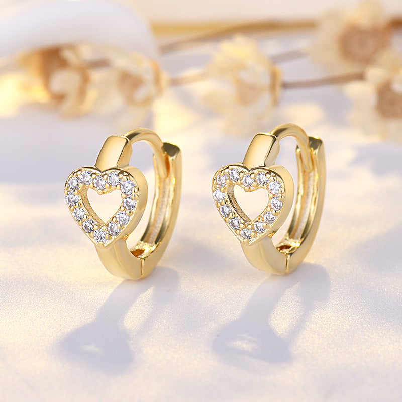 Lady Heart Shape Copper Plating Inlay Zircon Hoop Earrings 1 Pair