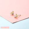 Lady Crown Bow Knot Sterling Silver Plating Inlay Zircon Ear Studs 1 Pair