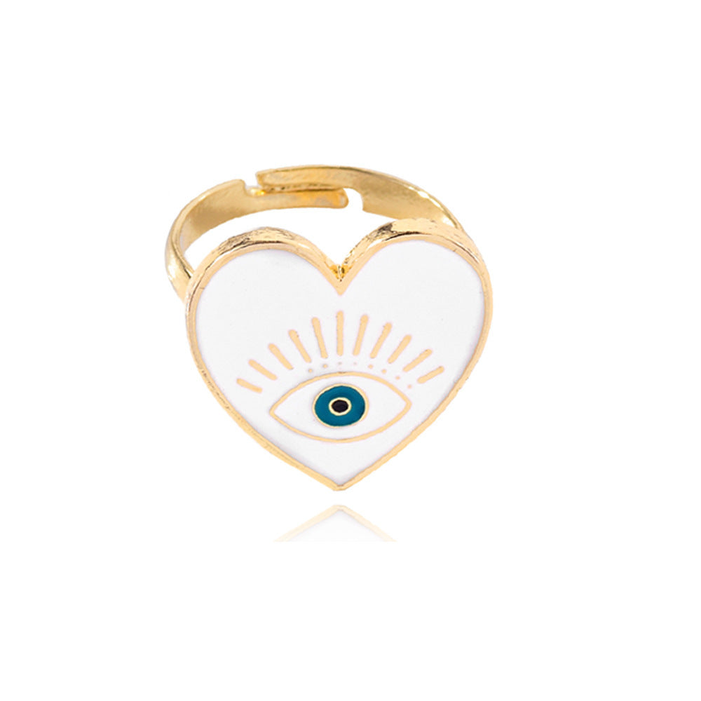 1 Piece Cute Heart Shape Eye Alloy Enamel Women's Open Ring