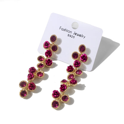 1 Pair Retro Geometric Rose Alloy Inlay Artificial Gemstones Women's Drop Earrings