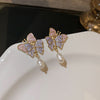 Fashion Butterfly Bow Knot Copper Inlaid Zircon Artificial Pearls Earrings 1 Pair