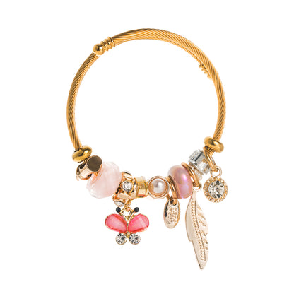 1 Piece Fashion Leaf Butterfly Alloy Inlay Artificial Pearls Rhinestones Glass Gold Plated Women's Bangle