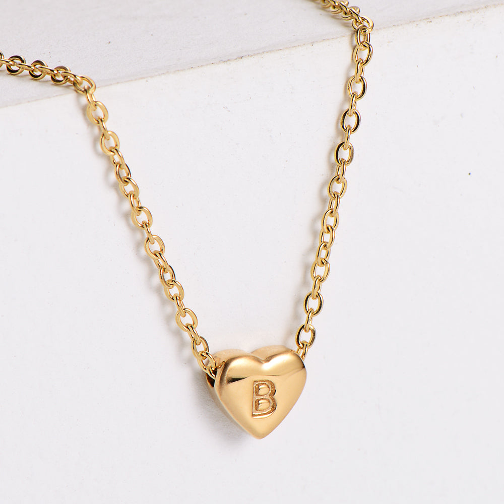 Stainless Steel Plating 18k Gold Exquisite Heart-shaped Letter Pendant Necklace