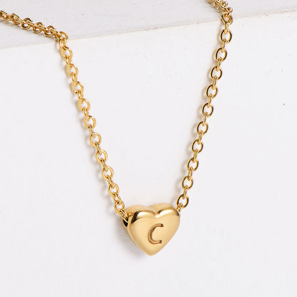 Stainless Steel Plating 18k Gold Exquisite Heart-shaped Letter Pendant Necklace