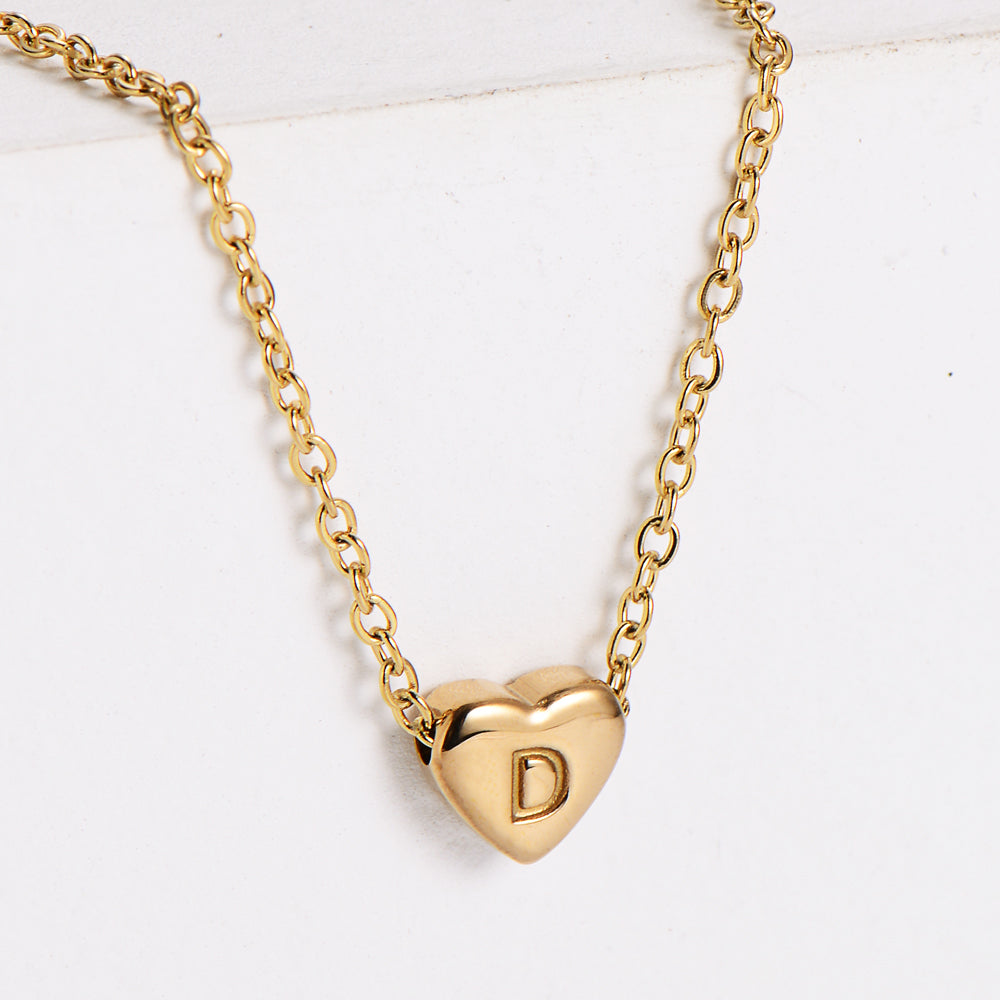 Stainless Steel Plating 18k Gold Exquisite Heart-shaped Letter Pendant Necklace